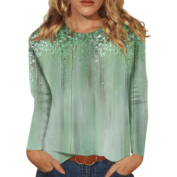 BDPORKAS Petite Tops for Women Long Sleeve Cotton Shirts for Women Round Neck Long Sleeve Tops for Women Floral Blouses Tunic Tops for Women