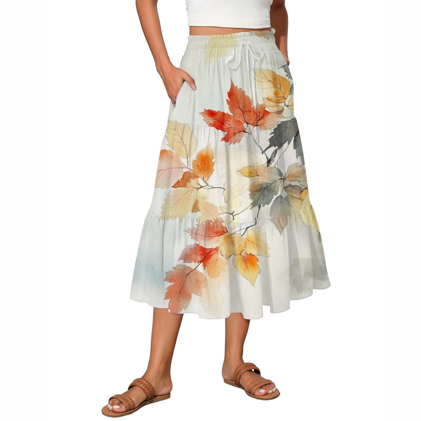 Afibi Women's Plus Size Vintage Maxi Skirt – High Waist Long A-Line Skirt With Pockets, Yellow, Large - View #8