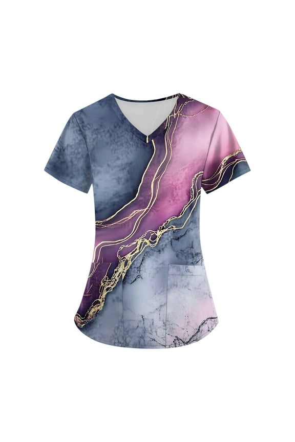 Plus Size Scrubs for Women Stretch Animal Cartoon Cute Working Uniform Stretch V Neck Short Sleeve Comfortable Fit Nurse Tshirts with Pocket