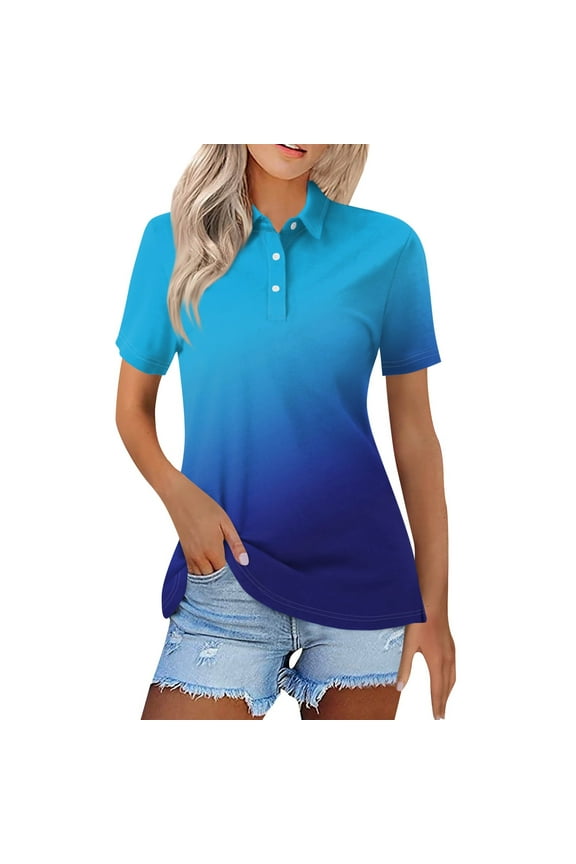 Polo Shirt Women Summer Casual Golf Shirts, Button Lapel Collar Short Sleeve Loose Work Blouse Shirts