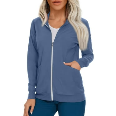 BDPORKAS Scrub Jackets for Woman Full Zip Up Nurse Uniforms Stretch Comfort Long Sleeve Scrub Jacket Cardigan Workwear with Pockets