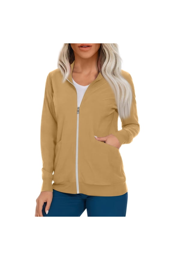 Scrub Jackets for Woman Full Zip Up Nurse Uniforms Stretch Comfort Long Sleeve Scrub Jacket Cardigan Workwear with Pockets