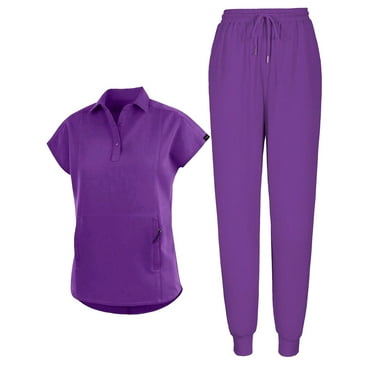 BDPORKAS Scrub Sets for Women Medical Uniform Athletic Jogger Suit Stretch Top & Pants with Multi Pocket 1/4 Zip Solid Color Easy Care Uniform