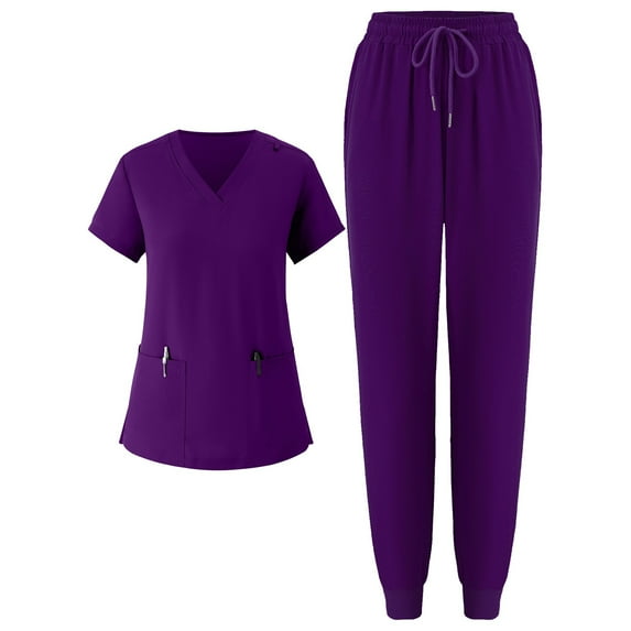 BDPORKAS Scrub Sets for Women V Neck Short Sleeve Tops Scrubs Jogger Suit Pants Nurse Workwear Pocketed Medical Uniform