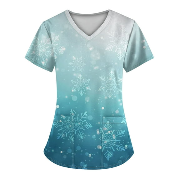 BDPORKAS Scrub Tops for Women Christmas Scrub Tops T Shirt V Neck T Shirts for Women