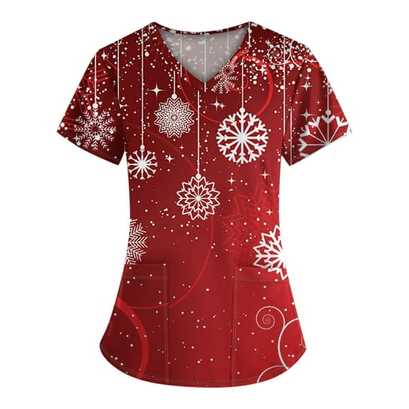 BDPORKAS Scrub Tops for Women Christmas Scrub Tops T Shirt V Neck T Shirts for Women