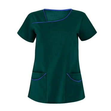 BDPORKAS Scrub Tops for Women Scrubs Tops Short Sleeve Classic Medical Nursing Scrubs T-Shirt Working Uniform with Pockets Plus Size
