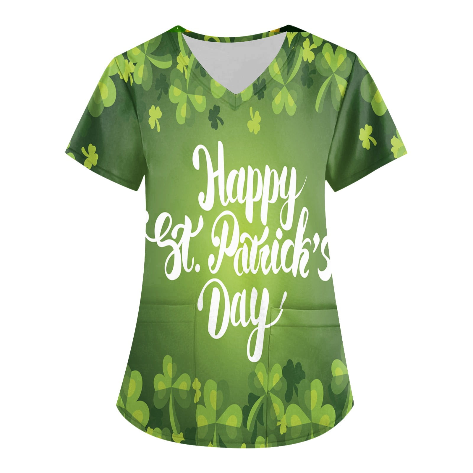 Women's St Patrick's Day Lucky Shamrock T-Shirt - Short Sleeve Casual Gray Tee (Size S)