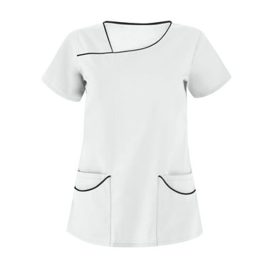 BDPORKAS Scrubs Tops for Women V-Neck Classic Stretch Nursing Scrubs Soft Short Sleeve T-Shirt with Pockets Workwear(S-5XL)