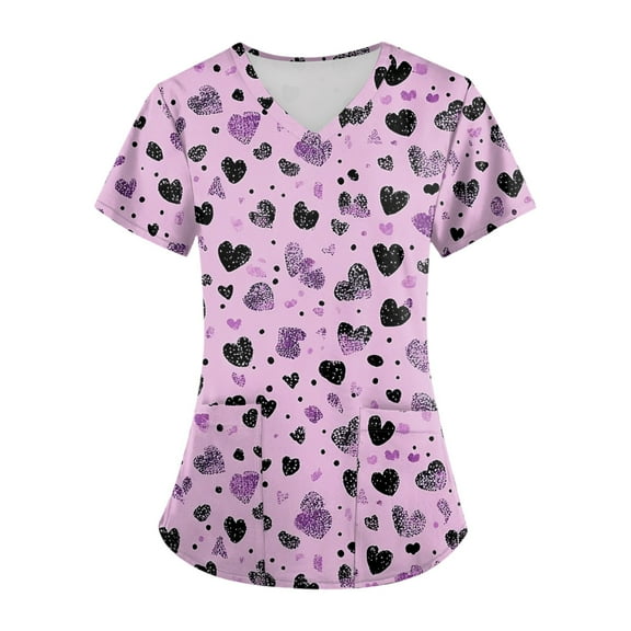 BDPORKAS Scrubs for Women Cute Character Cartoon Print Holiday Workwear Breathable V Neck Short Sleeve Comfortable Fit Holiday Blouse T-Shirt with Pocket