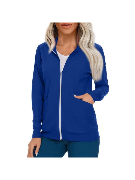 Scrubs for Women Medical Uniform Scrub Tops Zipper Long Sleeve Plus Size Stretch Nursing Scrub Jacket Tops