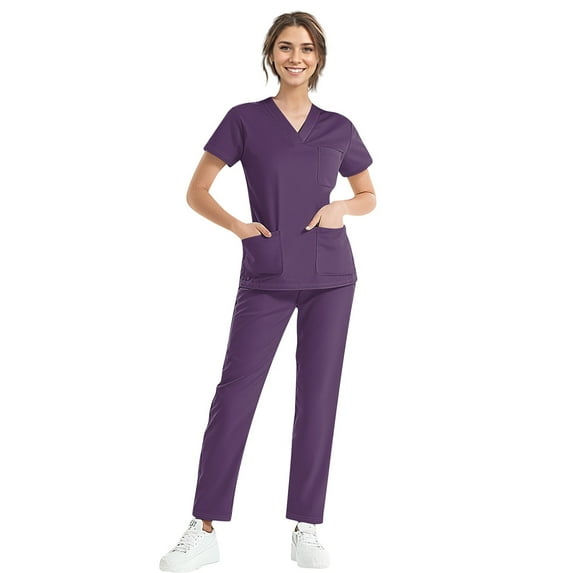 BDPORKAS Scrubs for Women Scrub Set Jogger Pant and Comfort Stretch V-Neck Top with Pockets Easy Care Uniforms