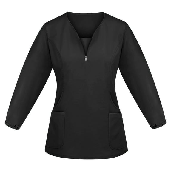 BDPORKAS Scrubs for Women Stretchy Nurse Scrub Top Zipper V-Neck Casual Long Sleeve Nursing Tops Pocketed Working Uniform