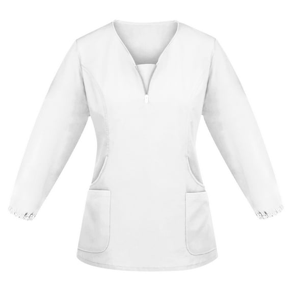 BDPORKAS Scrubs for Women Stretchy Nurse Scrub Top Zipper V-Neck Casual Long Sleeve Nursing Tops Pocketed Working Uniform
