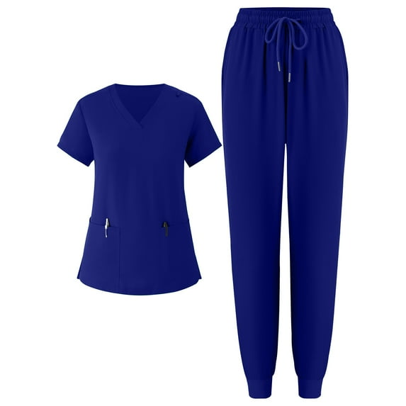 BDPORKAS Sets for Women Clothing Two Piece Scrub Sets, Nurse Uniform Jogger Pant and V-Neck Top Stretch with Pockets Scrubs Set