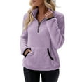 thumbnail image 1 of BDPORKAS Women's Warm Sherpa Pullover Quarter Half Zip Collar Fleece Sweatshirt Winter Long Sleeve Tops Coat with Pockets Purple M, 1 of 6
