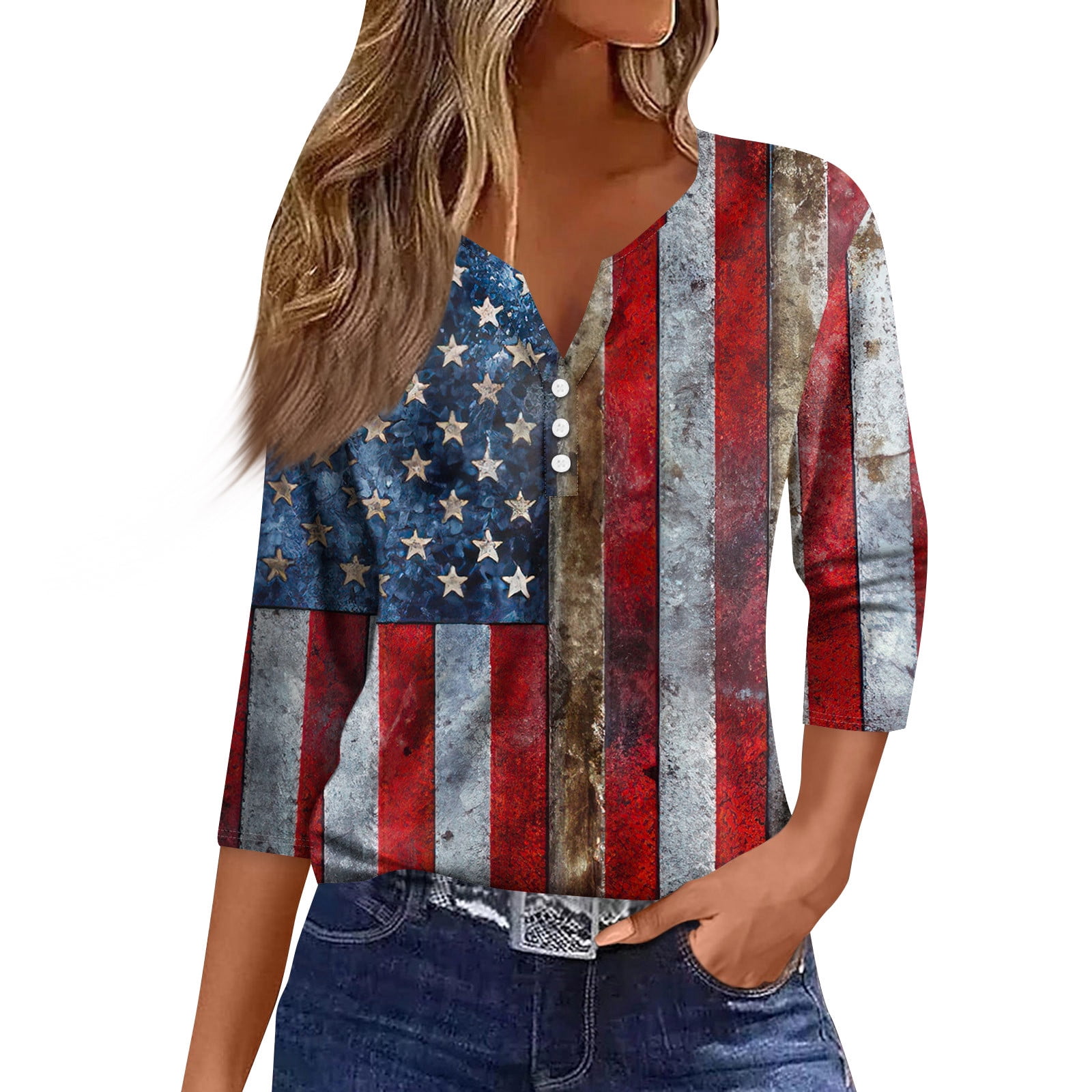Patriotic Stripes Kennedy Flutter Sleeve Blouse