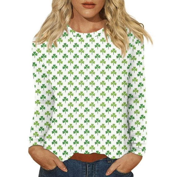BDPORKAS St Patrick's Day Shirts for Women Lucky Irish Shamrock Long Sleeve Paddy's Day T-Shirts Graphic Tees Tops