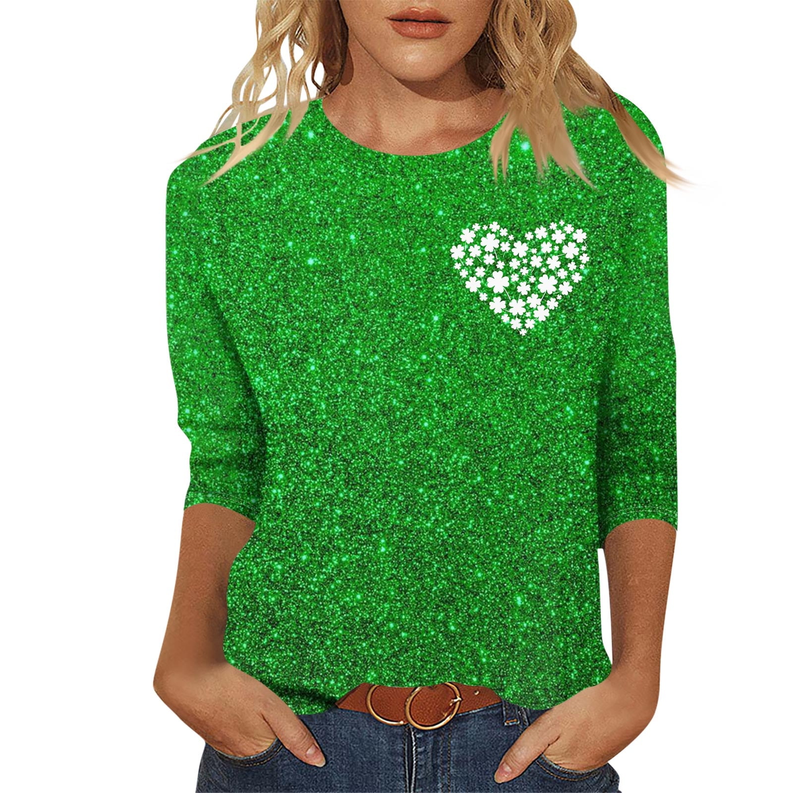 BDPORKAS St. Patrick's Day Womens Plus Size Tops 3/4 Length Sleeve