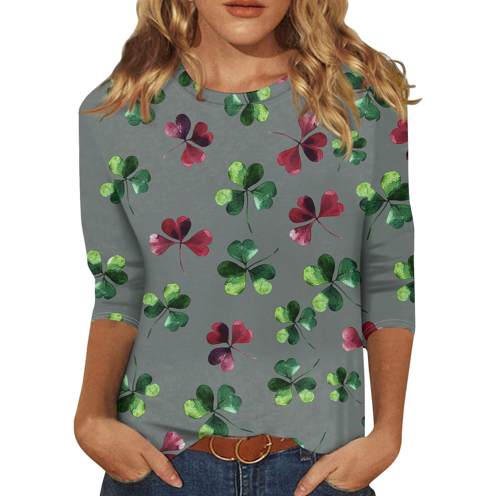Women's St. Patrick's Day Shamrock Shirt - Lucky Irish Graphic Long Sleeve Top, Green, S-XXL