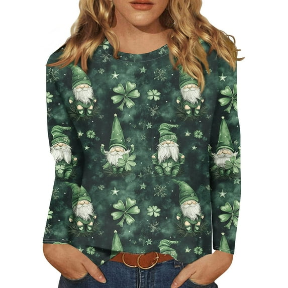 BDPORKAS St Patricks Day Shirt Women Lucky Irish Shamrock Long Sleeve Paddy's Day T-Shirts Graphic Tees Cute Tops