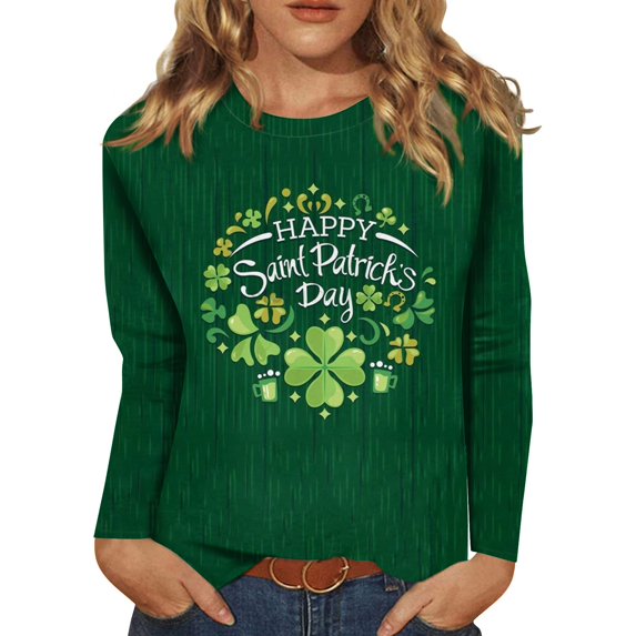 BDPORKAS St Patricks Day Shirt Women Lucky Irish Shamrock Long Sleeve Paddy's Day T-Shirts Graphic Tees Cute Tops