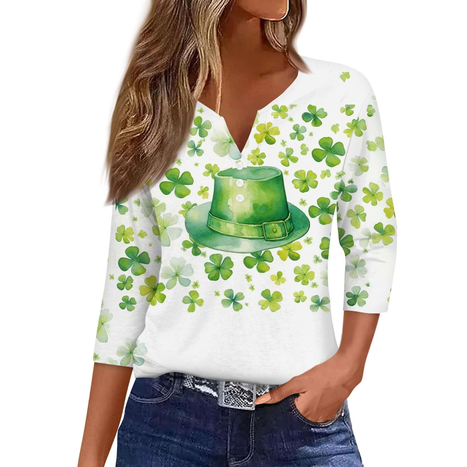 Bdporkas St Patricks Day Shirts For Women Sleeve Irish Lucky Clover Tee Tops Button Up