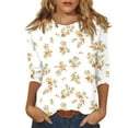 thumbnail image 1 of BDPORKAS Summer Tops for Women 2025 Trendy 3/4 Sleeve Dress Shirts Floral Print Graphic Tees Dressy Casual Crew Neck Blouse Half Sleeve Comfy Loose Fit Pullover Sweatshirt, 1 of 4
