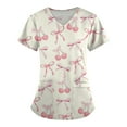 thumbnail image 1 of BDPORKAS Valentine's Day Scrub Tops for Women V Neck Scrubs Working Uniform for Women Pink Bow Print Petite Short Sleeve Valentines Blouse Nursing Shirt, 1 of 3
