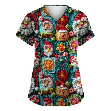 BDPORKAS Valentines Day Women's Ultra Soft Y-Neck Scrub Tops Short Sleeve Nursing Uniform