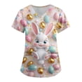 thumbnail image 1 of BDPORKAS Women Easter Scrubs Tops Short Sleeve V Neck Nurse Working Uniform Bunny Egg Hunt Print Holiday Medical Scrub Shirts Workwear with Pockets, 1 of 5