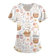 thumbnail image 1 of BDPORKAS Women Easter Scrubs Tops Stretchy V-Neck Scrubs Top Breathable Working Uniform Bunny Egg Hunt Print Plus Size Shirts Tee Tops, 1 of 5