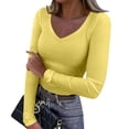 BDPORKAS Women Rib Knit Long Sleeve V Neck Shirts Slim Fit Basic Tee ...