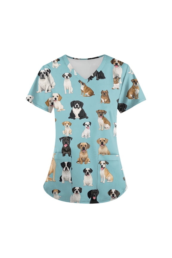 Women Scrubs Nurse Uniforms Stretch Short Sleeve with Pockets Scrub Tops Characters Cartoon Cute Soft Nurse Tee