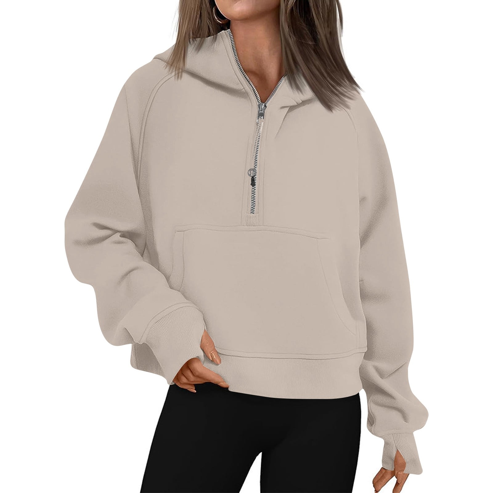 BDPORKAS Women's Casual Oversized Half Zip Sweatshirts Fleece Long