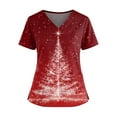 thumbnail image 1 of BDPORKAS Women's Christmas Nursing Uniform Cute Santa Snowman Print Scrub Tops with Two Pockets Short Sleeve V Neck Workwear Stretchy Working Uniform Scrubs, 1 of 5