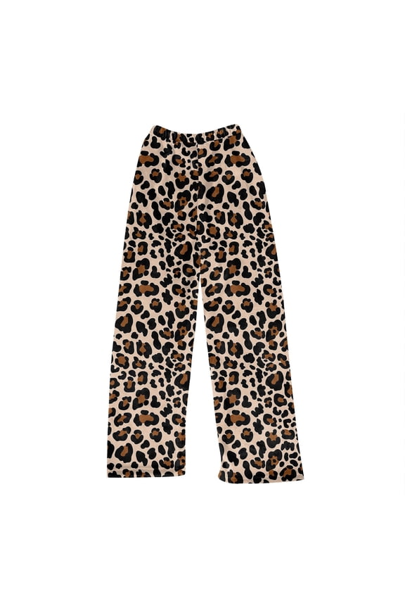 Women's Cotton Flannel Pajama Pants with Pockets Leopard Print Warm Thick Side Drawstring Soft Pants