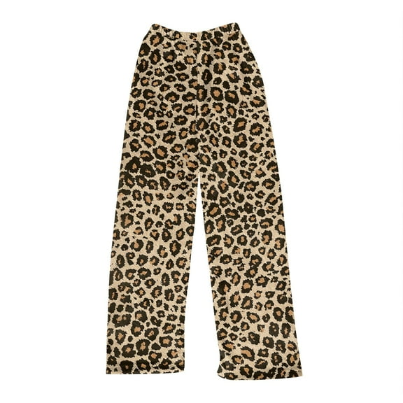 BDPORKAS Women's Cotton Flannel Pajama Pants with Pockets Leopard Print Warm Thick Side Drawstring Soft Pants