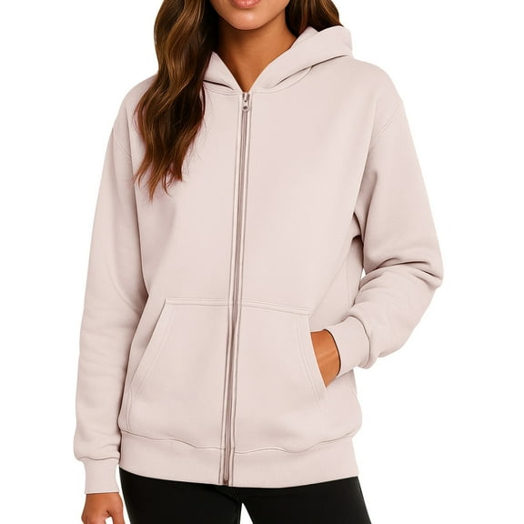 BDPORKAS Women's Fleece Full-Zip Hoodies Sweatshirt Comfort Soft Lightweight Jacket, Sizes S-XXL Beige