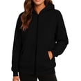 thumbnail image 1 of BDPORKAS Women's Fleece-Lined Zip Up Hoodies Comfy Lightweight Sweatshirt Jacket with Pockets Black, 1 of 4