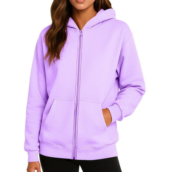 BDPORKAS Women's Fleece-Lined Zip Up Hoodies Comfy Lightweight Sweatshirt Jacket with Pockets Light Purple