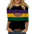 thumbnail image 1 of BDPORKAS Women's Funny Mardi Gras Shirt 3/4 Sleeve Mardi Gras Shirts Glitter Mask Print Graphic Tees Three Quarter Sleeve Carnival Top T Shirt, 1 of 5