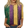 thumbnail image 1 of BDPORKAS Women's Mardi Gras Shirts,Womens 3/4 Sleeve Blouses Carnival Mask Graphic Print Tunic Tops Casual Loose Fit Pullover, 1 of 5