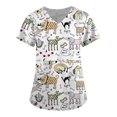 thumbnail image 1 of BDPORKAS Women's Nursing Uniform Cute Cat Print Scrub Tops with Two Pockets Short Sleeve V Neck Workwear Stretchy Breathable Working Uniform Scrubs, 1 of 3