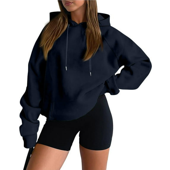 BDPORKAS Women's Oversized Cropped Sweatshirt with Hood Drawstring Long Sleeve Fleece Pullover Y2K Hoodies Sweater A006-
