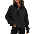 thumbnail image 1 of BDPORKAS Women's Oversized Hoodies Sweatshirt Quarter-Zip Mock Neck Fleece Pullover Hoodie Tops with Thumb Holes Black XL, 1 of 4