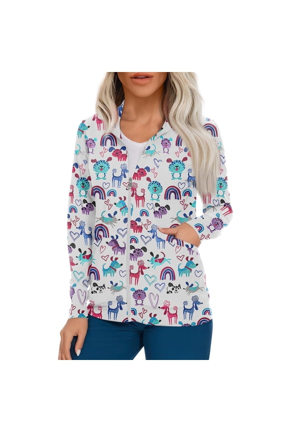 Women's Scrubs Jacket Zip Front Workwear Uniform
