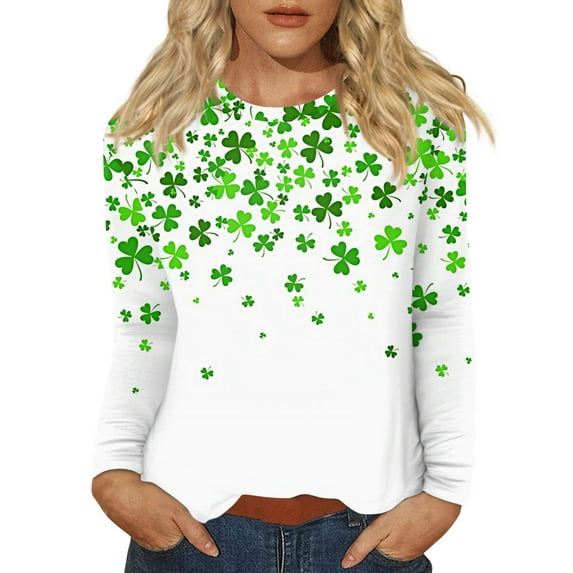 BDPORKAS Women's St Patrick's Day T-Shirt Lucky Irish Shamrock Long Sleeve Paddy's Day Graphic Tees Tops