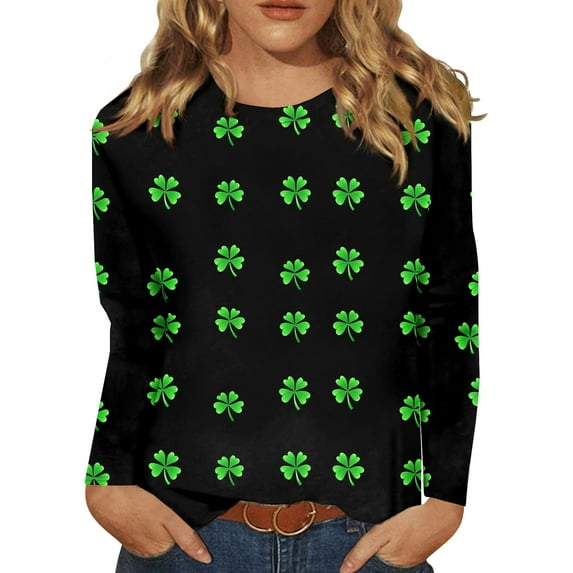BDPORKAS Women's St Patrick's Day T-Shirt Lucky Irish Shamrock Long Sleeve Paddy's Day Graphic Tees Tops
