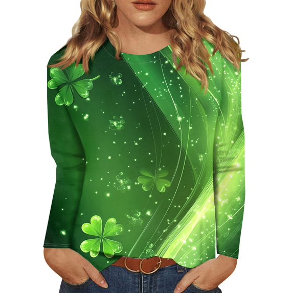 BDPORKAS Women's St Patrick's Day T-Shirt Lucky Irish Shamrock Long Sleeve Paddy's Day Graphic Tees Tops
